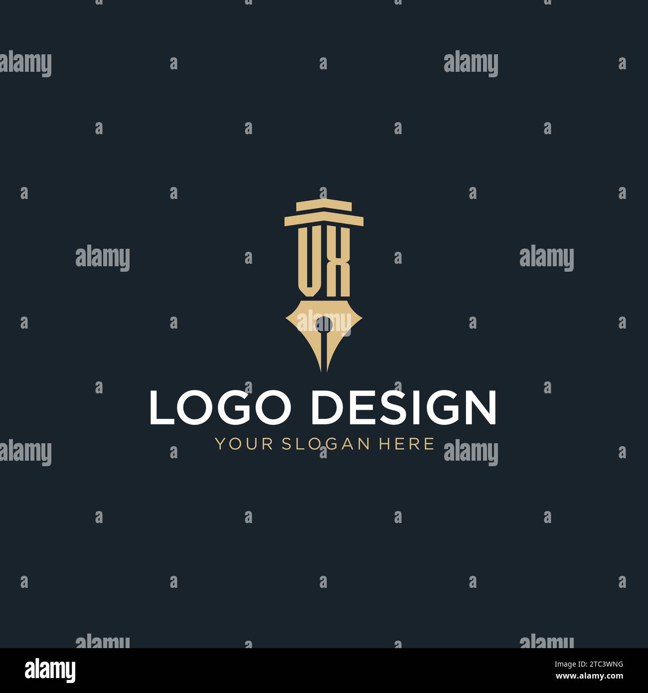 VX monogram initial logo with fountain pen and pillar style design ideas Stock Vector