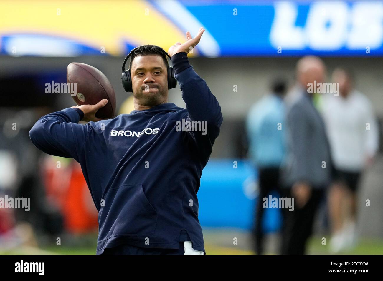 Denver Broncos quarterback Russell Wilson warms up before the team's ...
