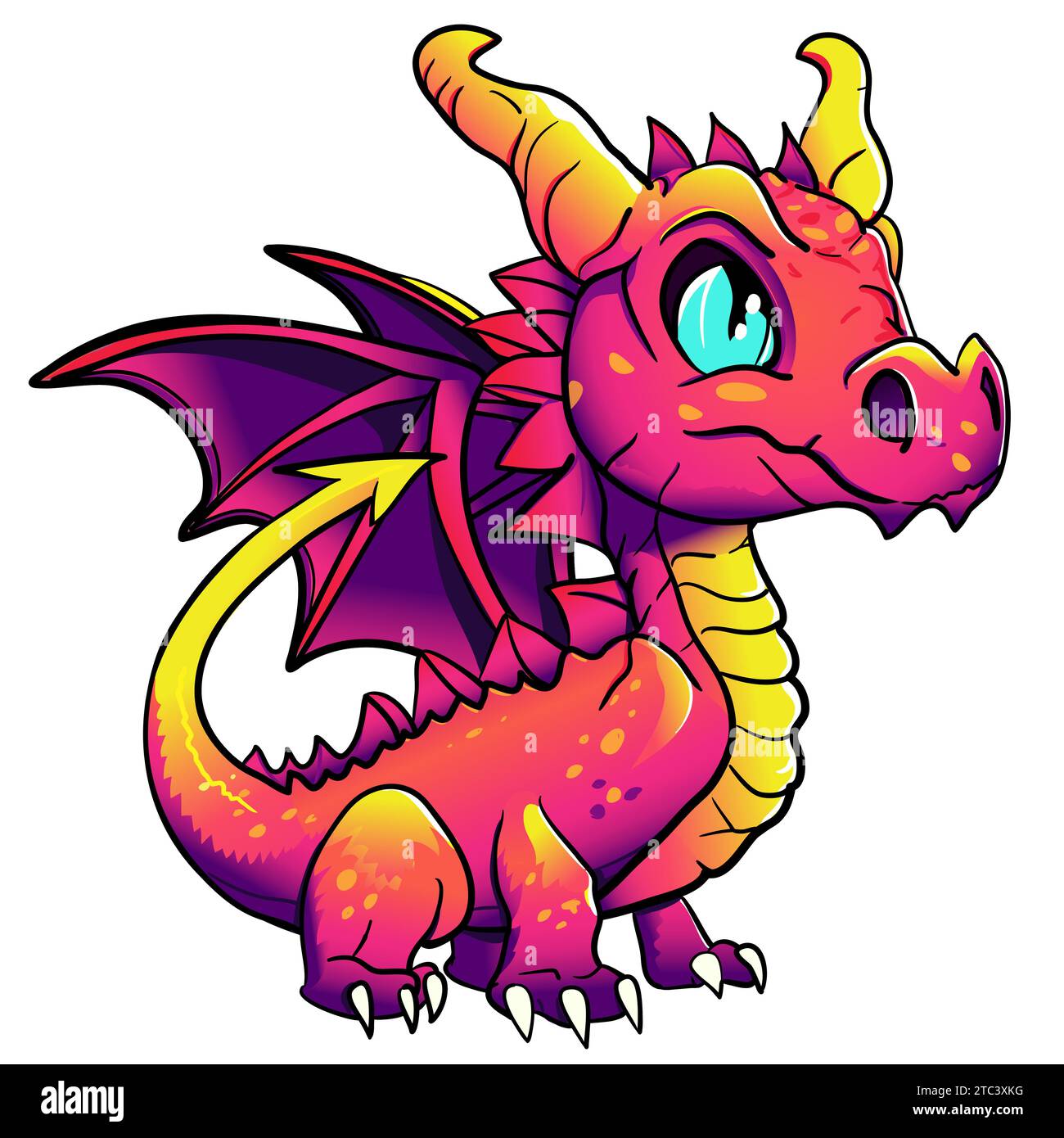 Cartoon purple  dragon character sticker isolated symbol year of dragon 2024 vector illustration Stock Vector