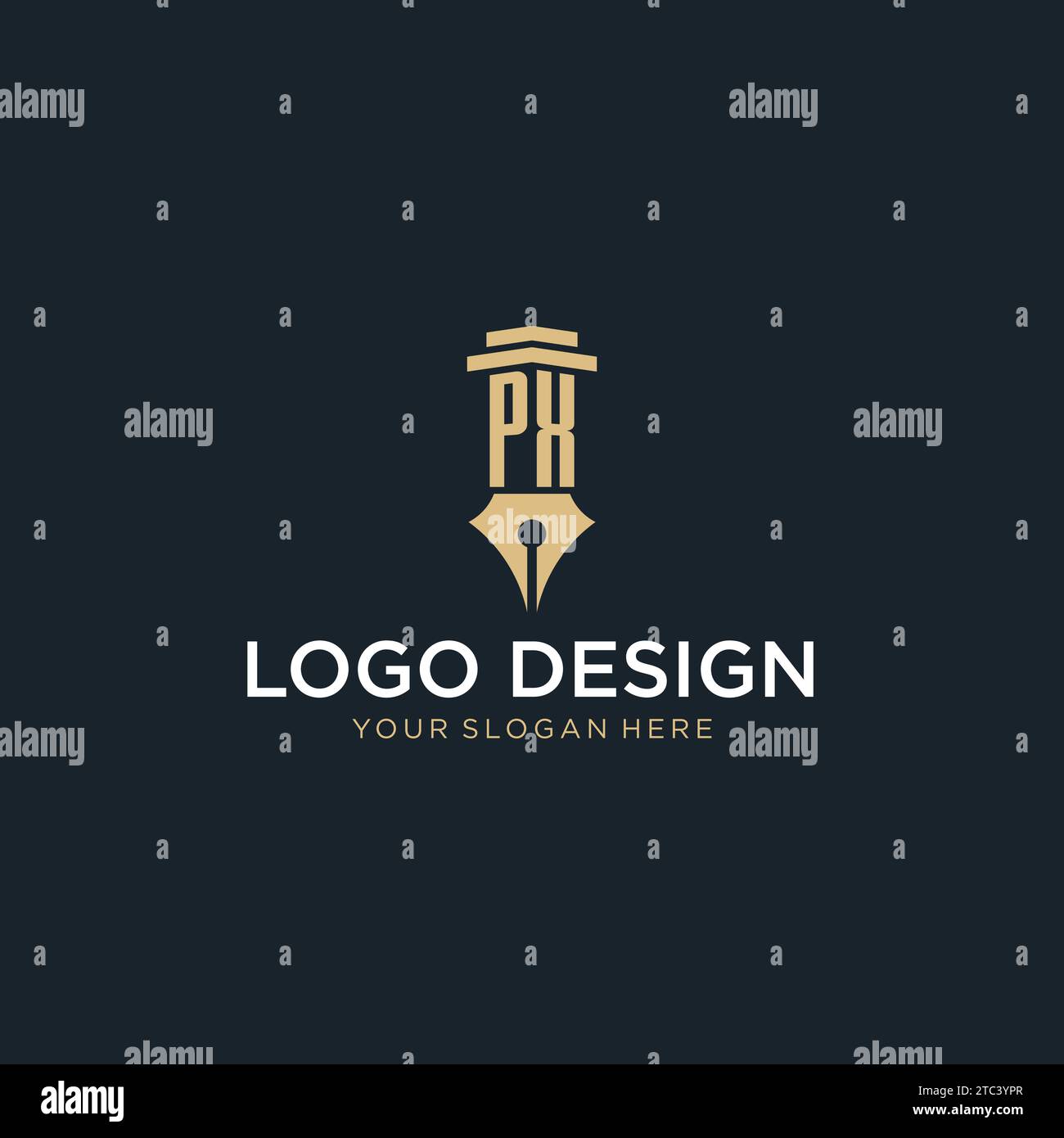 PX monogram initial logo with fountain pen and pillar style design ...