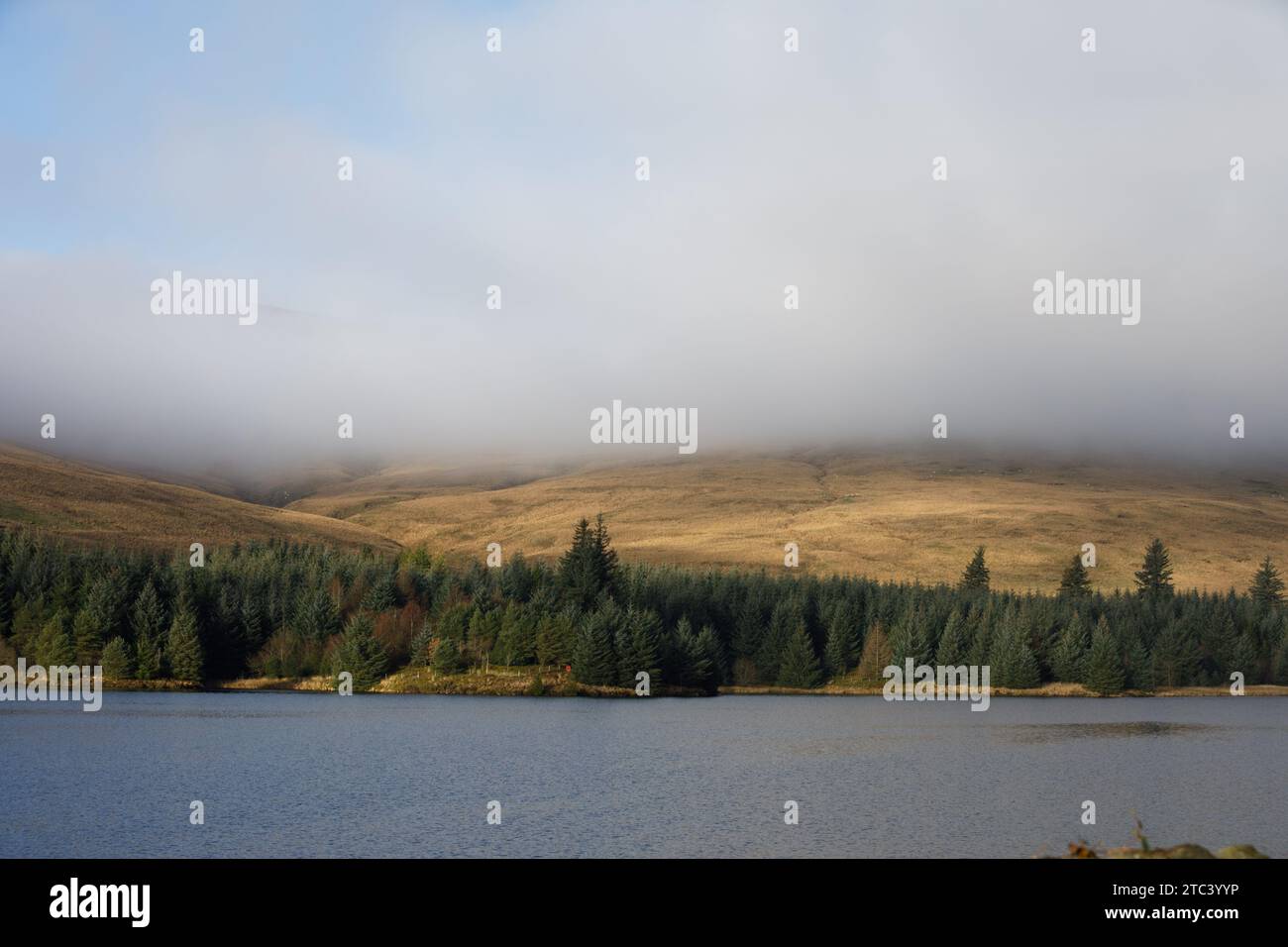 Beacons reservoir, Brecon Beacons, Powys, UK.  1 Dec ’ 22.  UK weather: Fog and mist along the dam today. Stock Photo