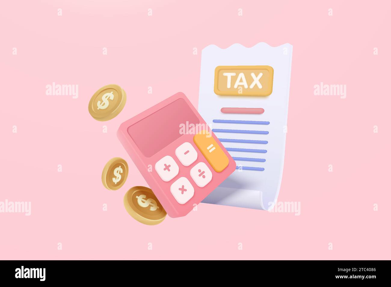 3d tax payment and business tax with money coin, calculator and tax