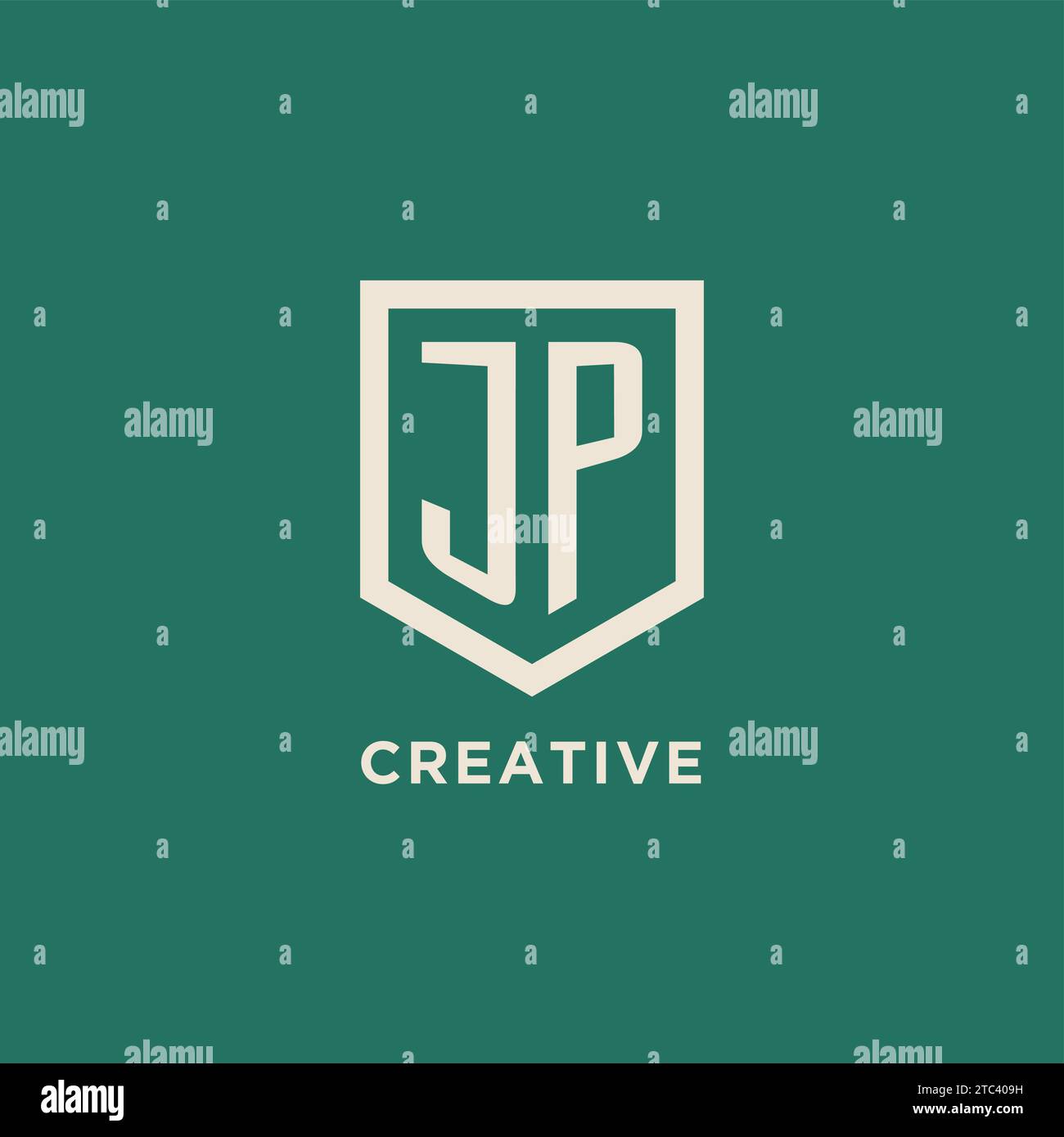 JP initial logo monogram shield geometric shape design vector graphic Stock Vector