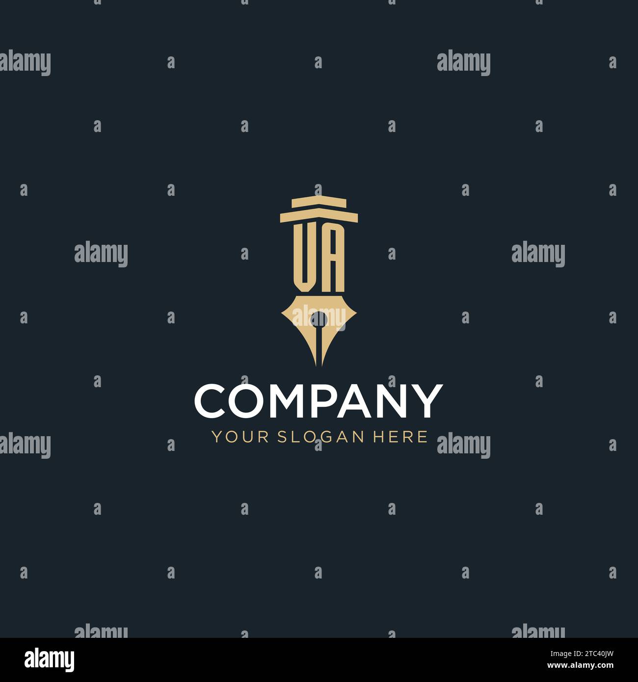 VA monogram initial logo with fountain pen and pillar style design ideas Stock Vector