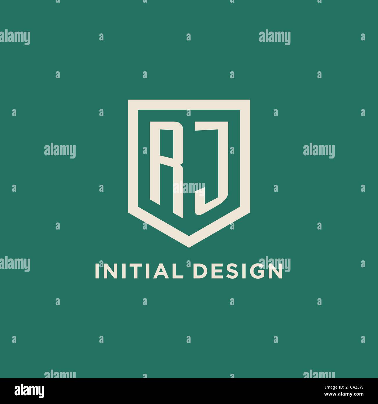 RJ initial logo monogram shield geometric shape design vector graphic Stock Vector