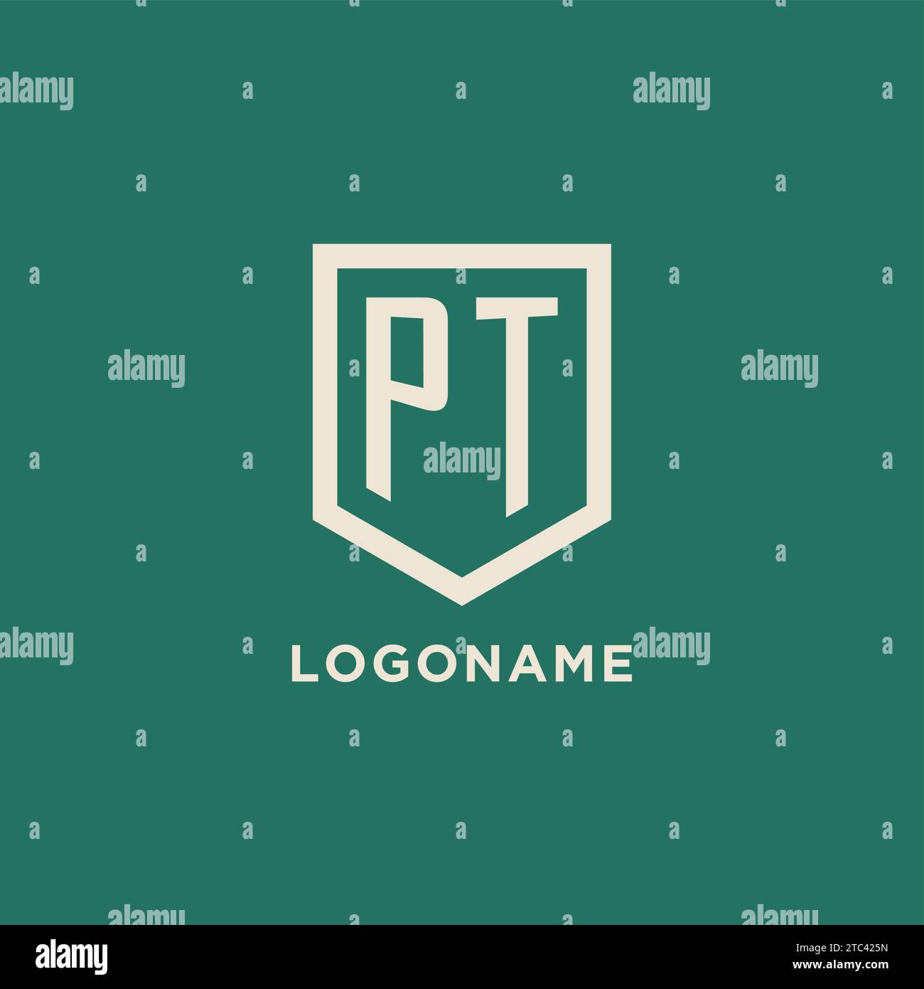 PT initial logo monogram shield geometric shape design vector graphic Stock Vector