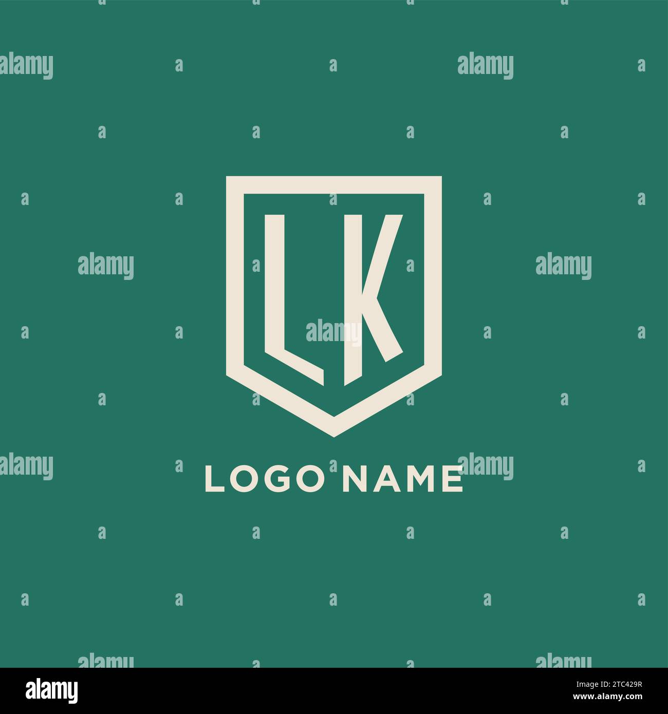 LK initial logo monogram shield geometric shape design vector graphic Stock Vector