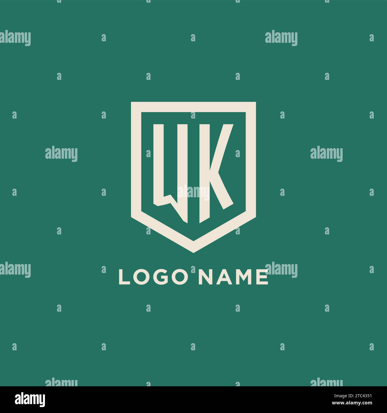 WK initial logo monogram shield geometric shape design vector graphic Stock Vector