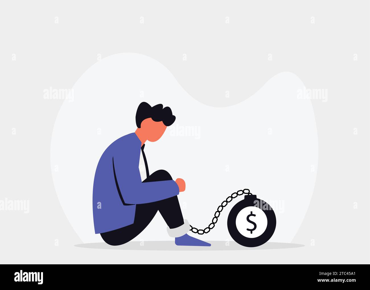 Man sitting with loan, unable to pay debt and worried illustration Stock Vector
