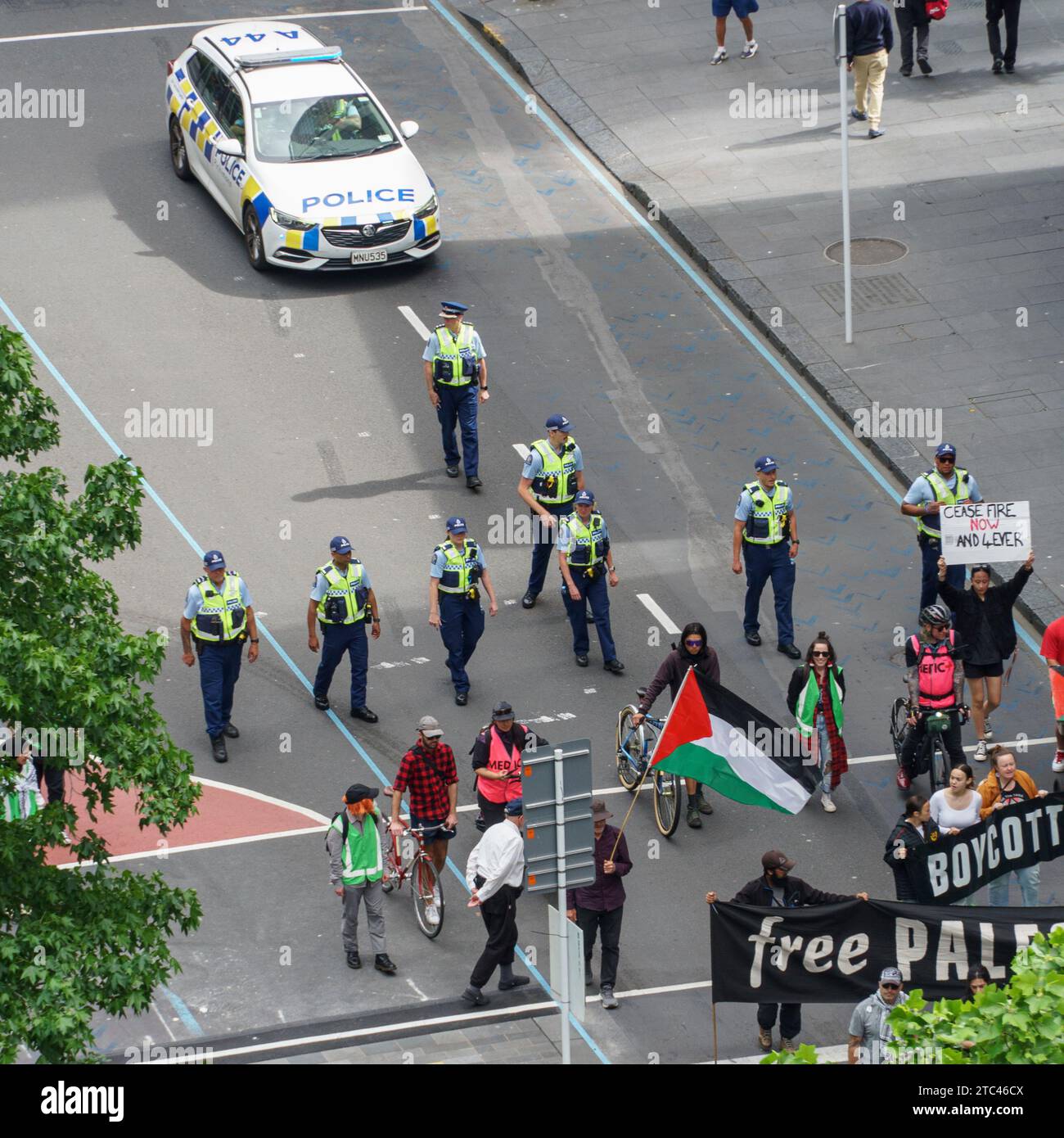 The pro-Palistinian protest march on Queen Street in Auckland, NZL , November 25, 2023 Stock Photo