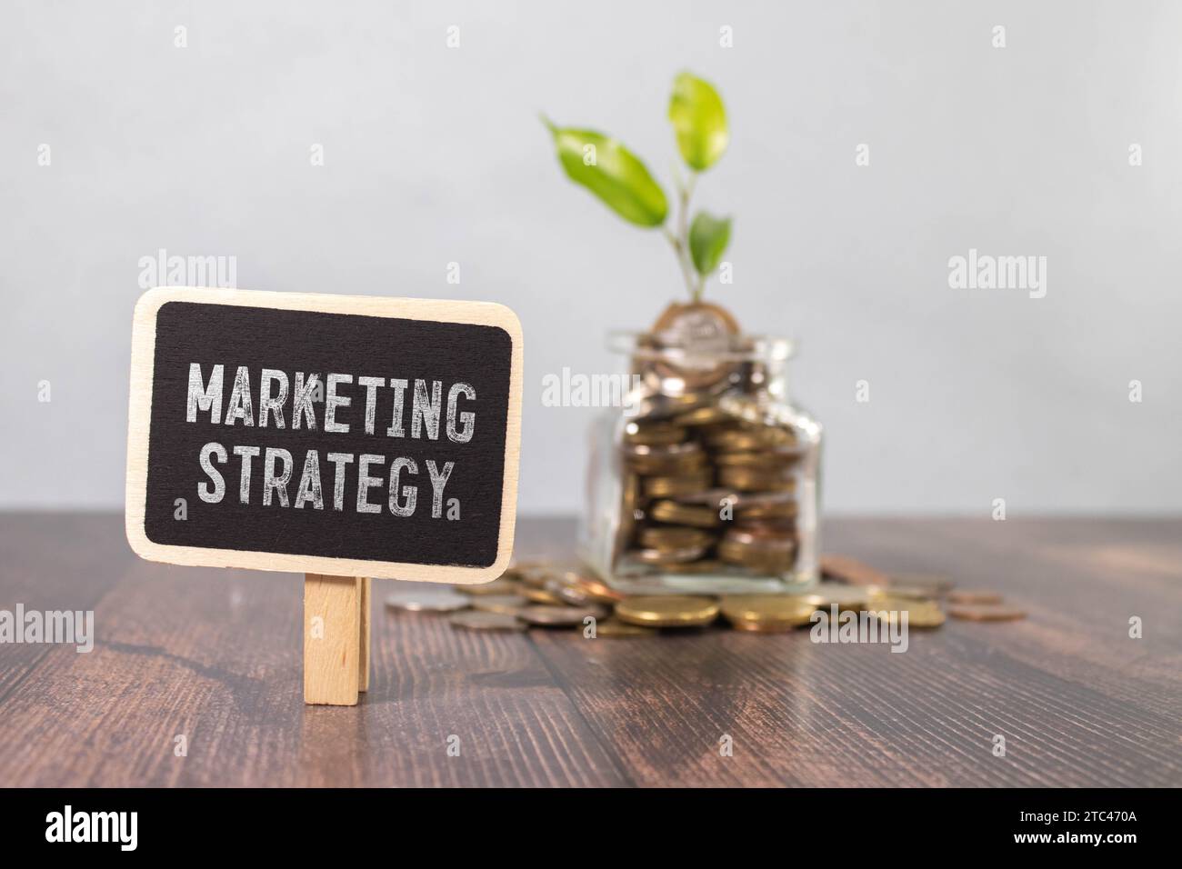 marketing strategy Concept. Chart with keywords and icons on white background Stock Photo