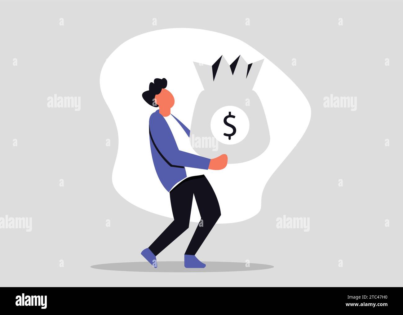 Difficulty to bear or carry huge loan amount, illustration of a man holding bag amount of debt Stock Vector