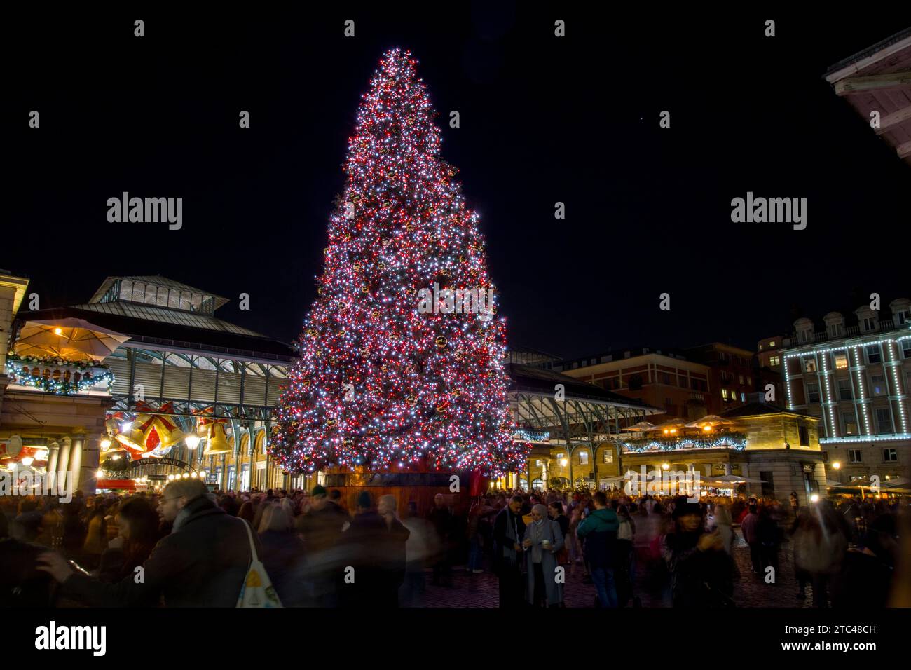 Christmas Tree Illuminated at Night Covent Garden London Stock Photo