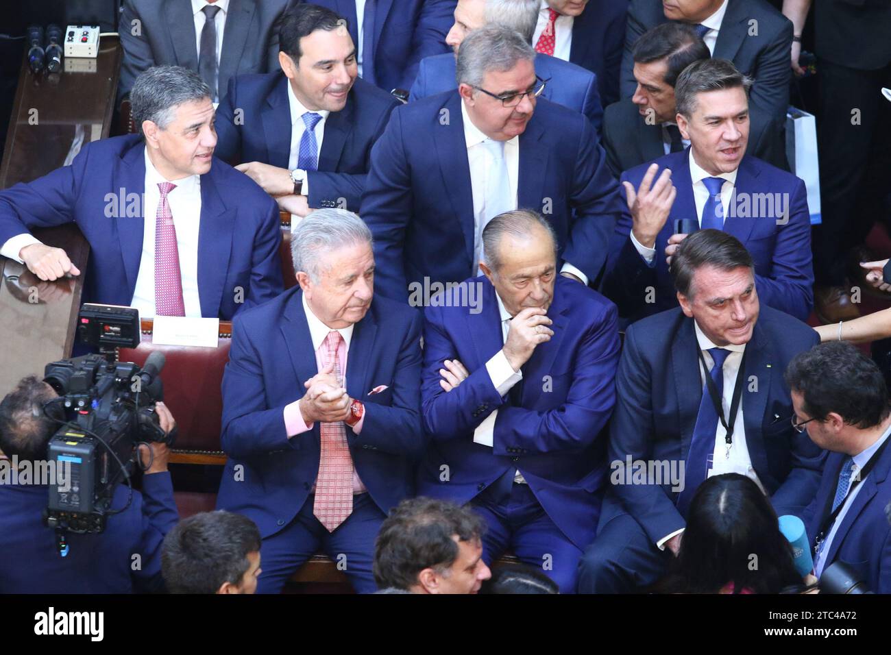 Buenos Aires, Argentina. 10th Dec, 2023. Former presidents Eduardo Duhalde and Jair Bolsonaro during the inauguration ceremony of Javier Milei at National Congress ( Credit: Néstor J. Beremblum/Alamy Live News Stock Photo