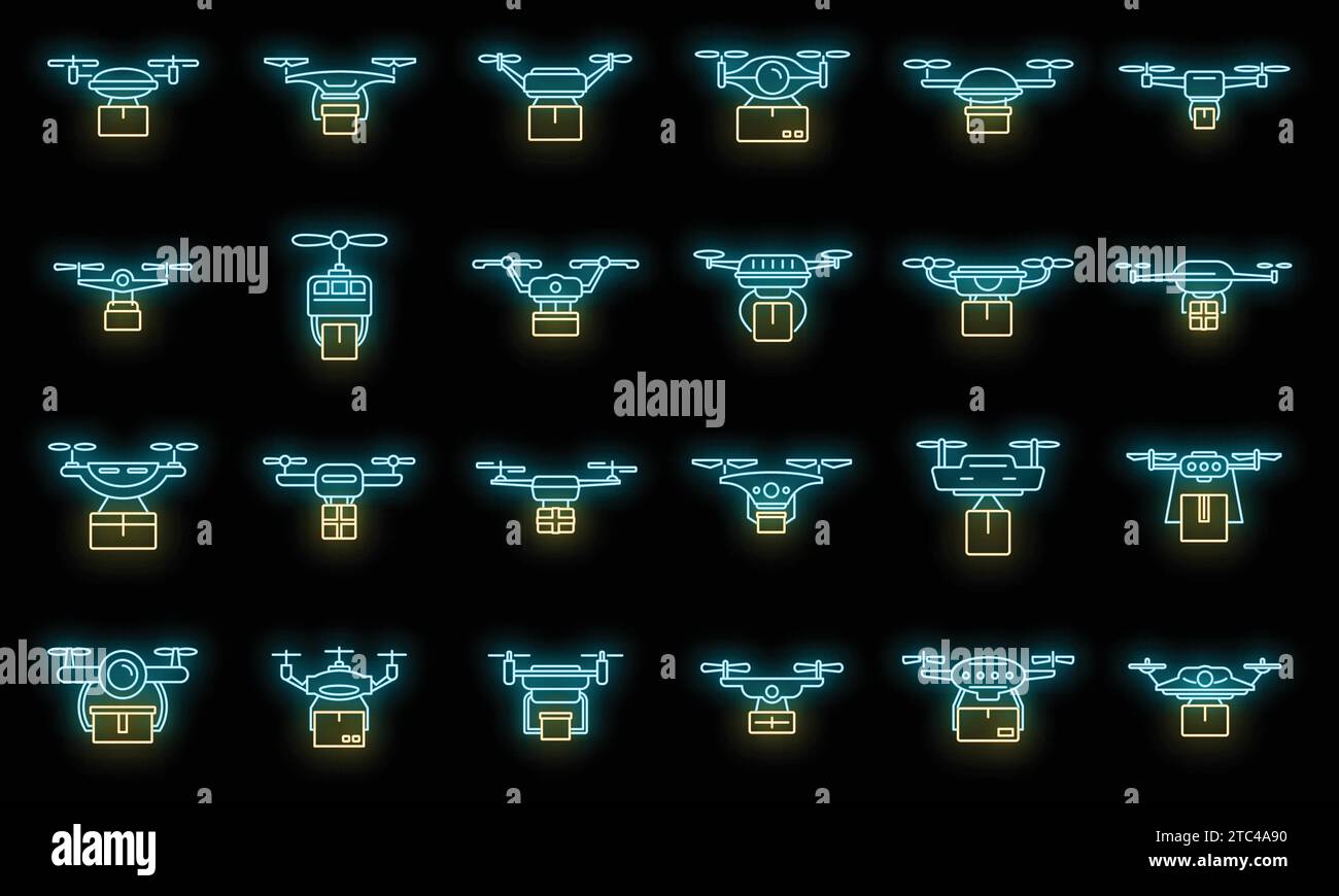 Air drone delivery service icons set. Outline set of air drone delivery ...