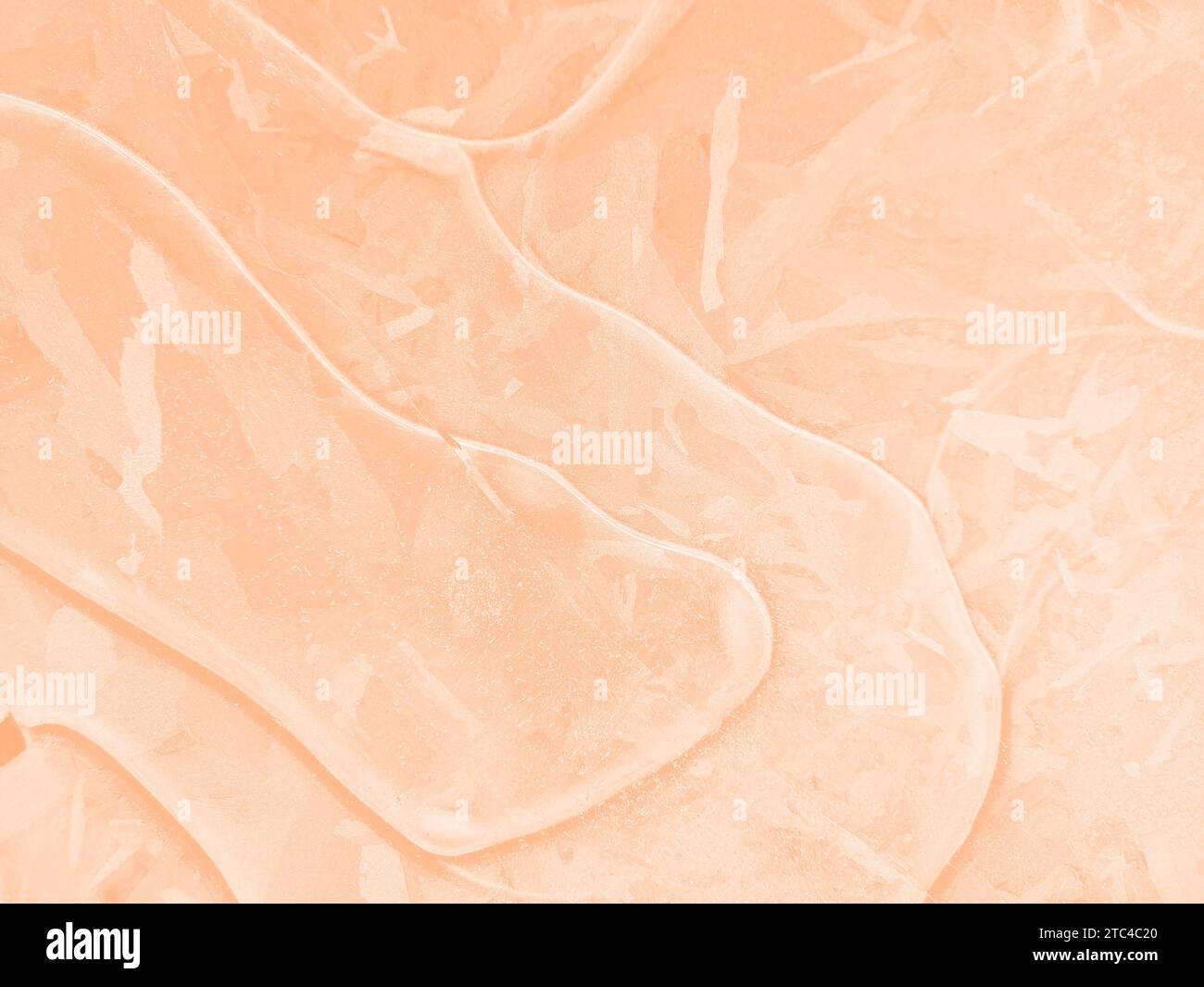 Trendy color of 2024 Peach Fuzz. Natural ice texture. Abstract natural background toned in color of year 2024. Selective focus, blur. Space for text. Stock Photo