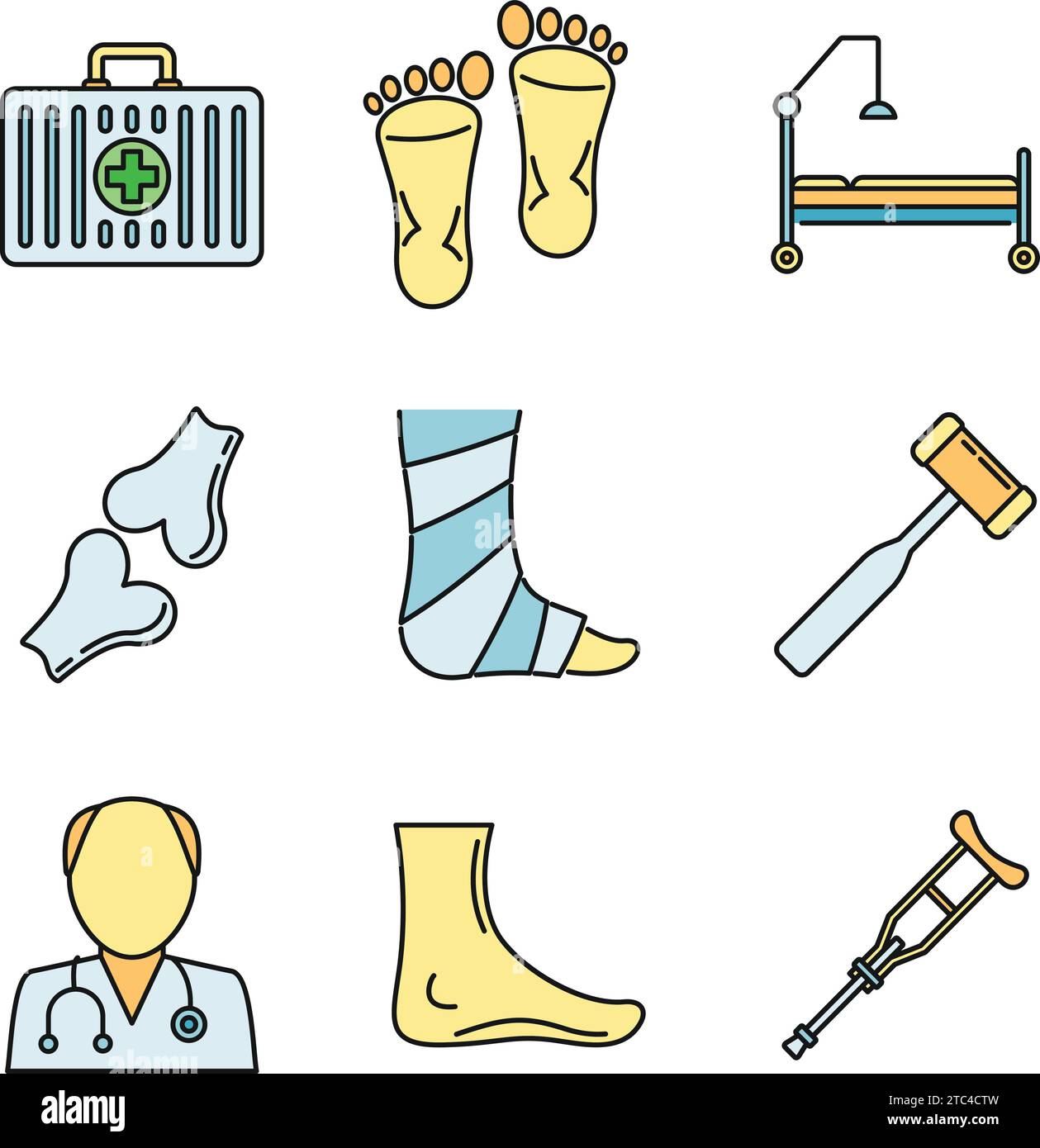 Podiatrist care icons set. Outline set of podiatrist care vector icons thin line color flat on white Stock Vector