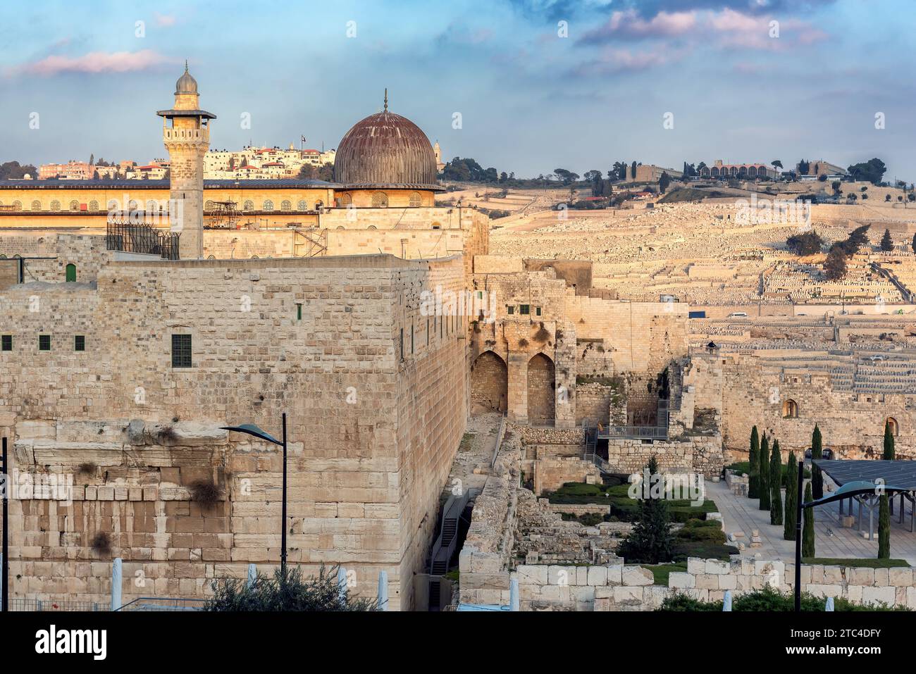 Al-Aqsa Mosque at sunset in Jerusalem Old City, Israel. Stock Photo