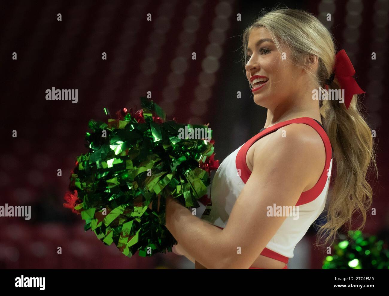 College Park, USA. 10th Dec, 2023. COLLEGE PARK, MD: - DECEMBER 10: Maryland cheerleader during a Big10 women's college basketball game between the Maryland Terrapins and the Northwestern Wildcats at Xfinity Center, in College Park, Maryland on December 10, 2023. (Photo by Tony Quinn/SipaUSA) Credit: Sipa USA/Alamy Live News Stock Photo