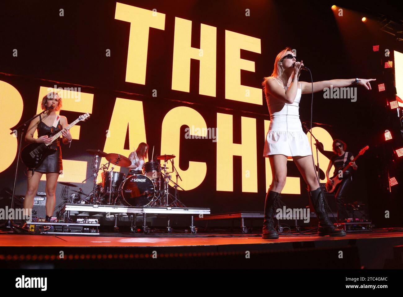 Inglewood, USA. 09th Dec, 2023. Kylie Miller, Eliza Enman-McDaniel, Jordan Miller and Leandra Earl of The Beaches during Audacy's KROQ Almost Acoustic Christmas 2023 at The Kia Forum on December 09, 2023 in Inglewood, California. Photo: CraSH/imageSPACE/Sipa USA Credit: Sipa USA/Alamy Live News Stock Photo