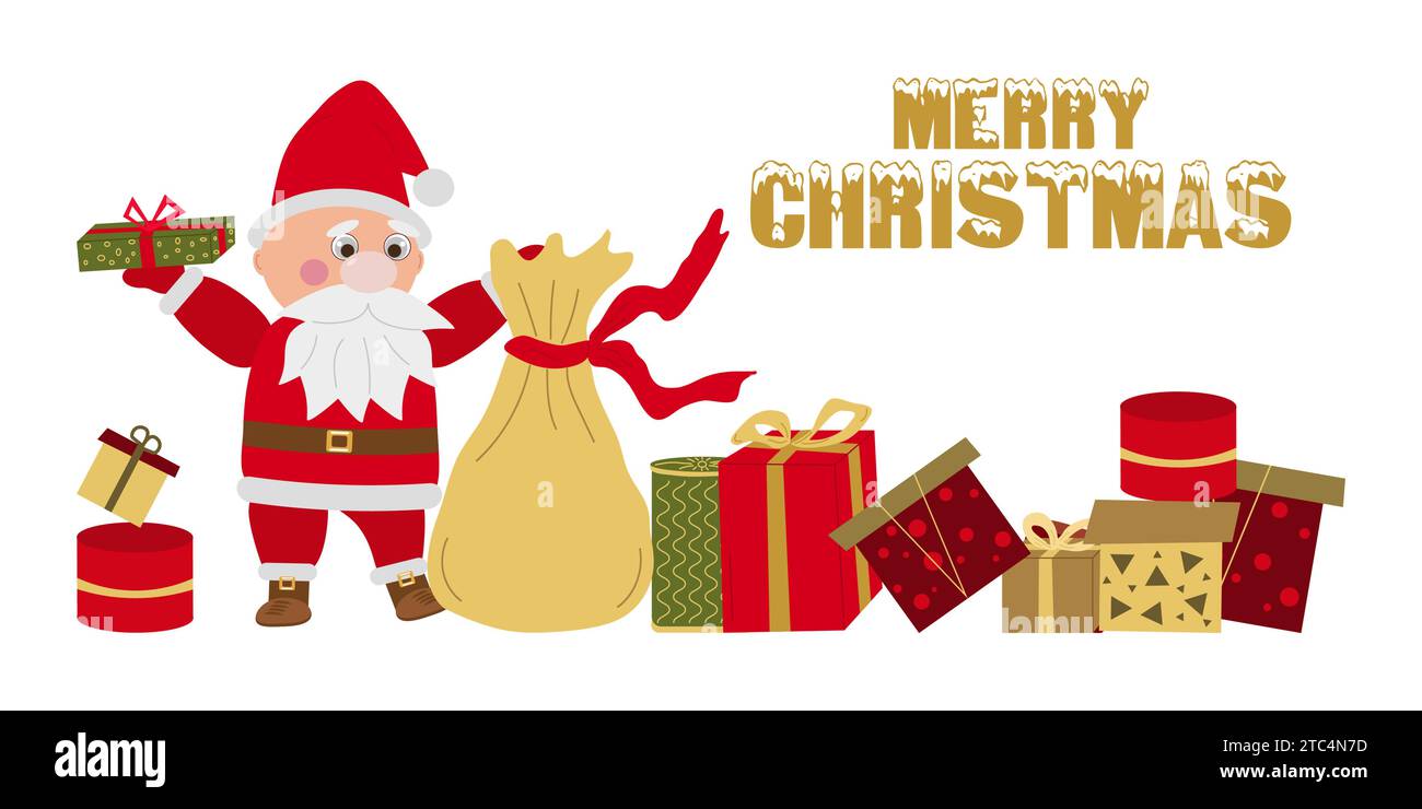 Santa Claus template a festive banner, flyer. Santa Claus with gift ...