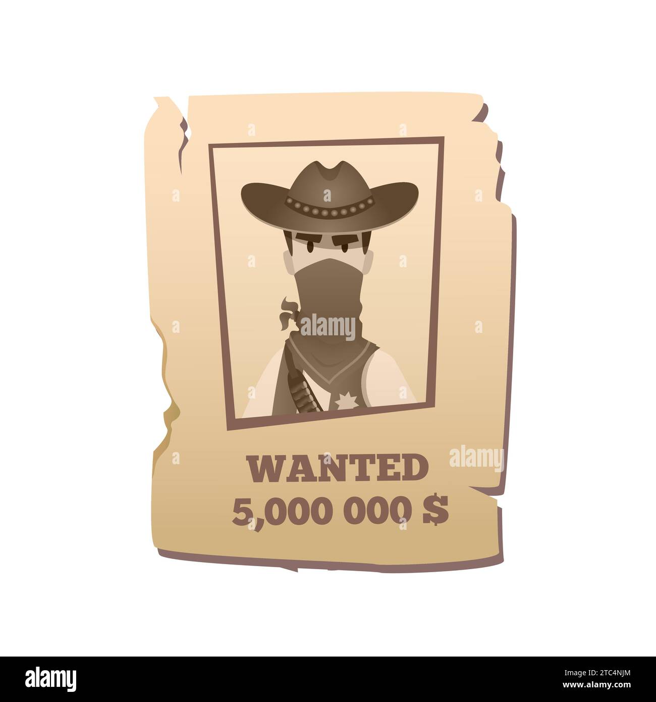 Wanted placard. poster with bandit with masked face wanted. Vector illustration Stock Vector