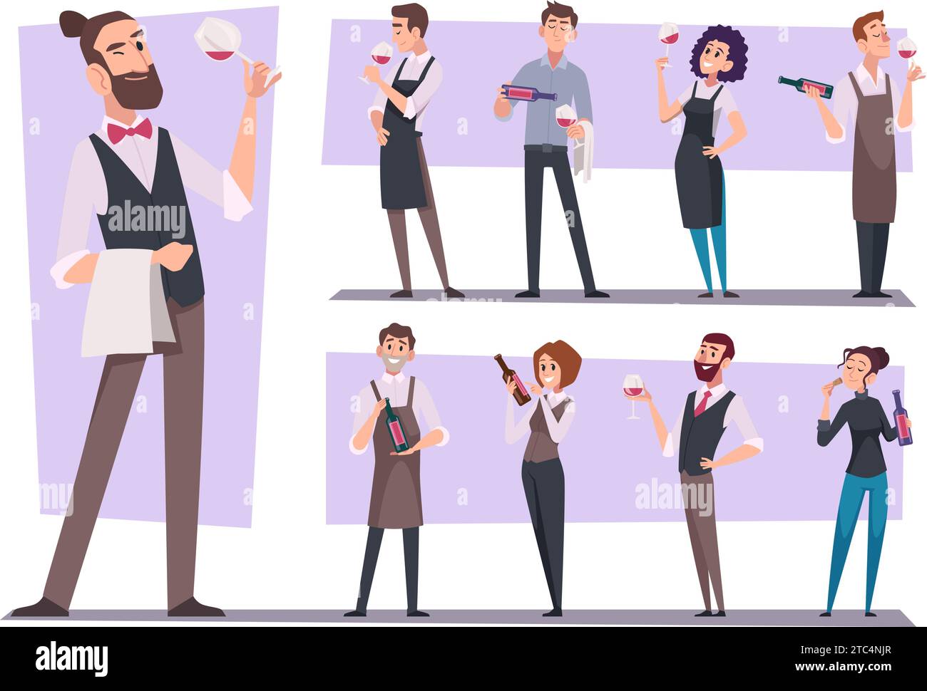 Sommelier. Restaurant characters wine experts exact vector cartoon