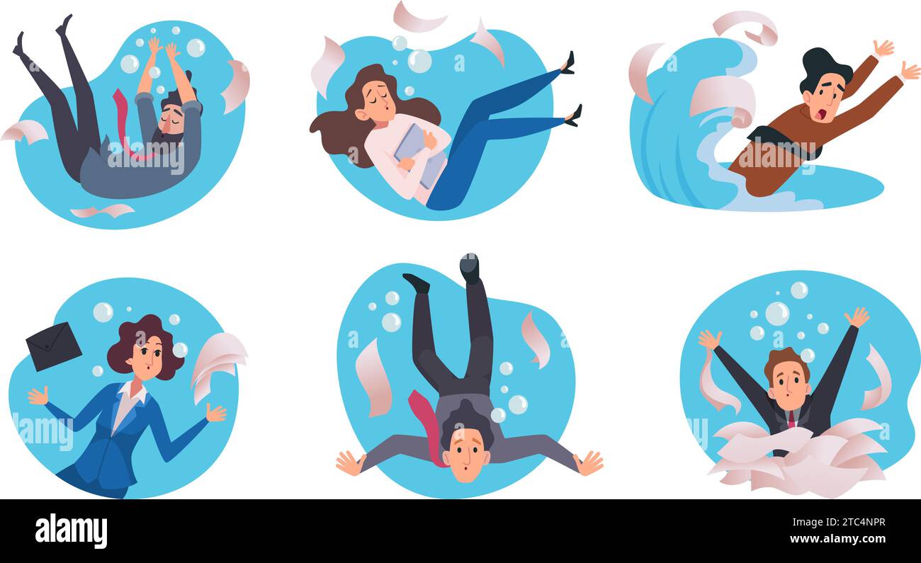 Business people swimming. Entrepreneur characters flowing in water exact vector business concept Stock Vector