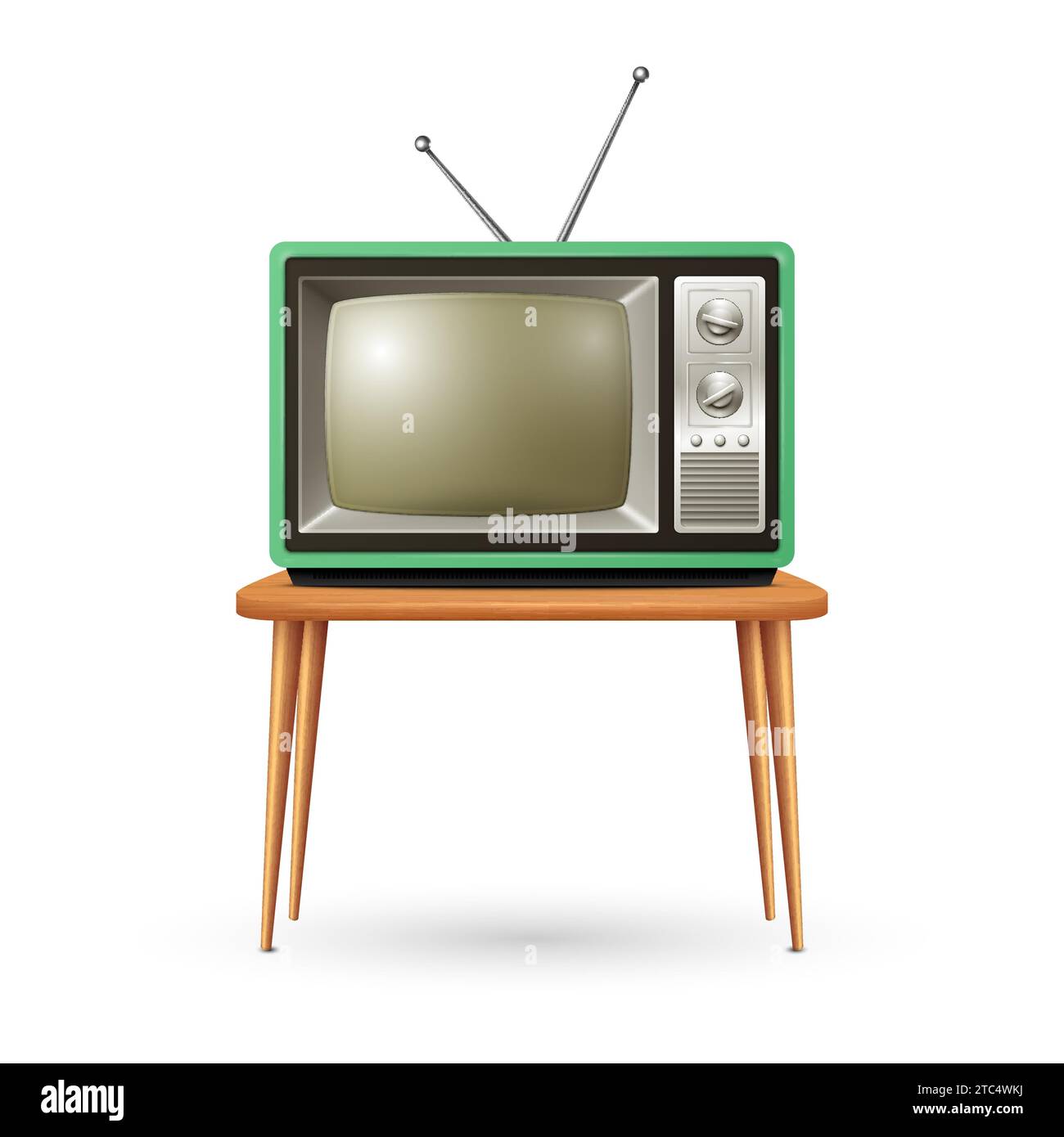 Vector Realistic Retro TV Receiver Isolated on White Background. Home Interior Design Concept. Vintage TV Set in Front View. Television Concept Stock Vector
