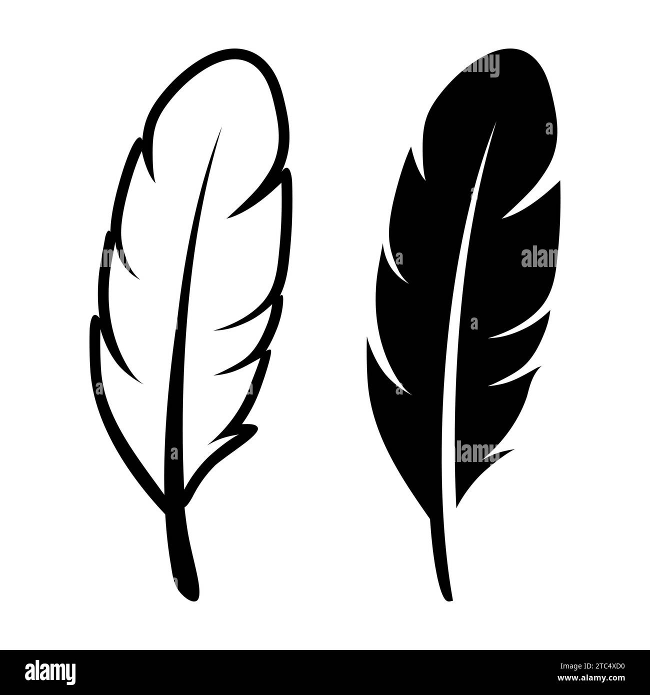 Vector Black and White Fluffy Feather Logo Icon, Silhouette Feather Set ...