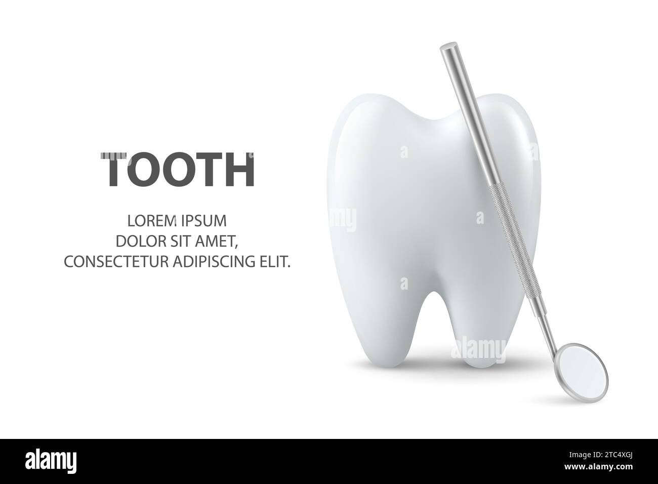 Vector 3d Realistic Tooth and Dental Mirror Closeup Isolated on White ...