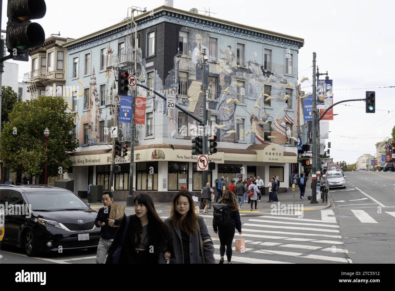 San Francisco, California, USA Street scene Columbus Avenue and ...