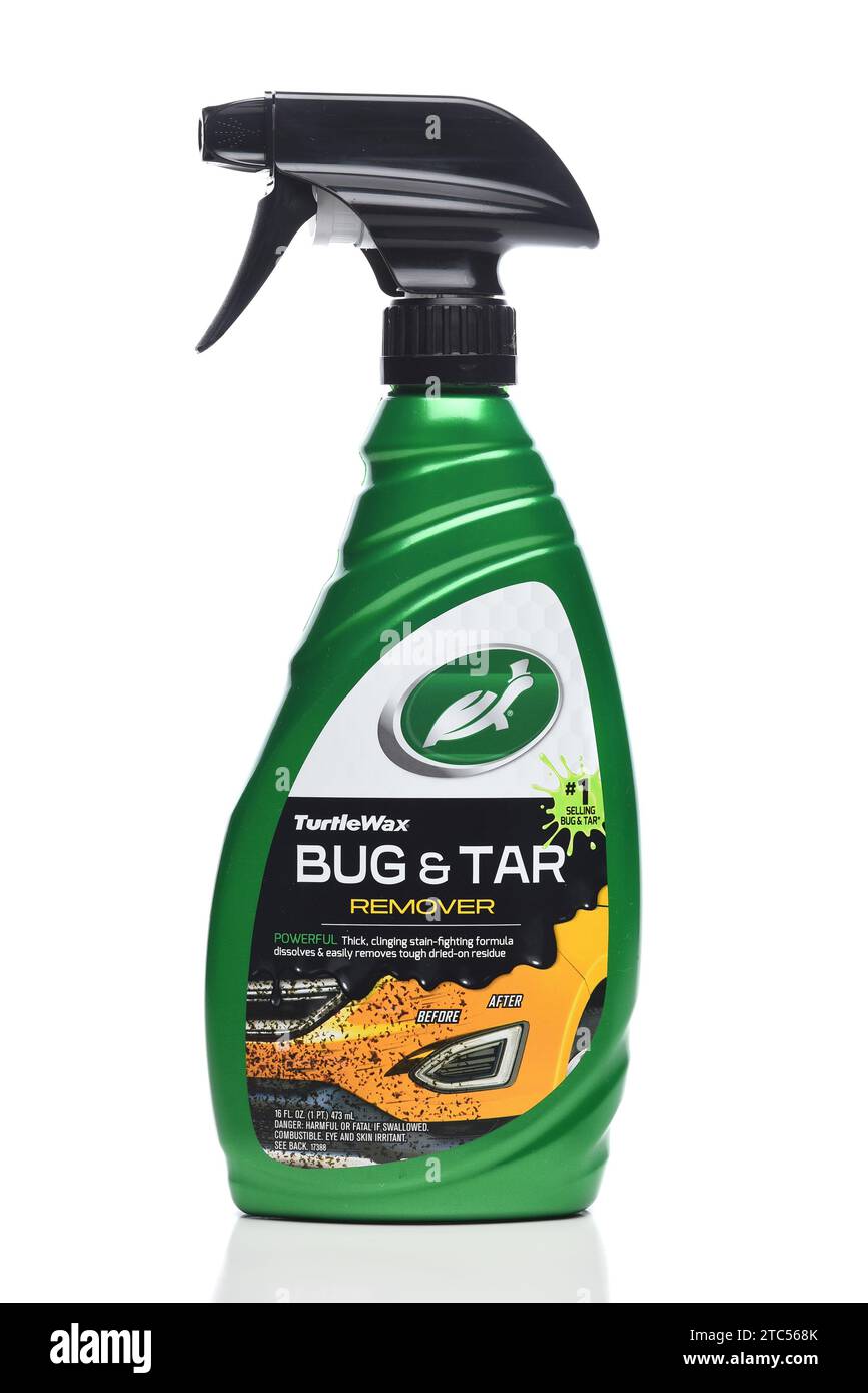 IRIVNE, CALIFORNIA - 10 DEC 2023: Aplastic spray bottle of Turtle Wax Bug and Tar Remover. Stock Photo