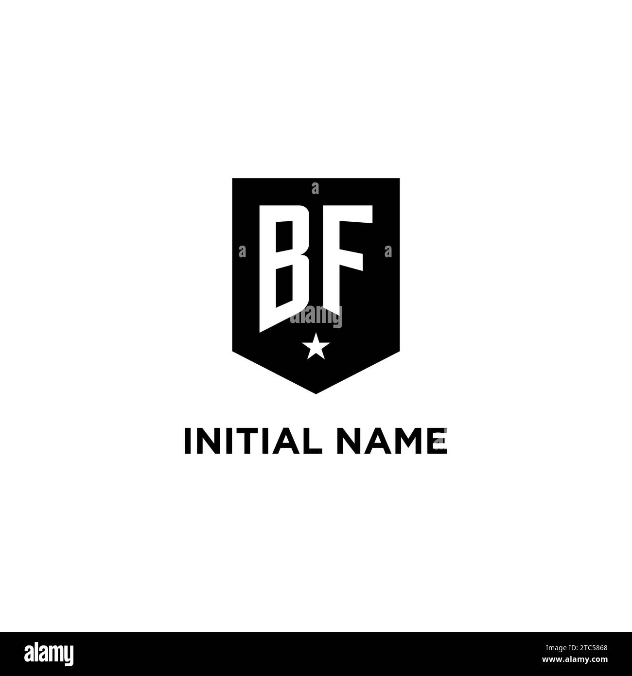 BF monogram initial logo with geometric shield and star icon design style ideas Stock Vector