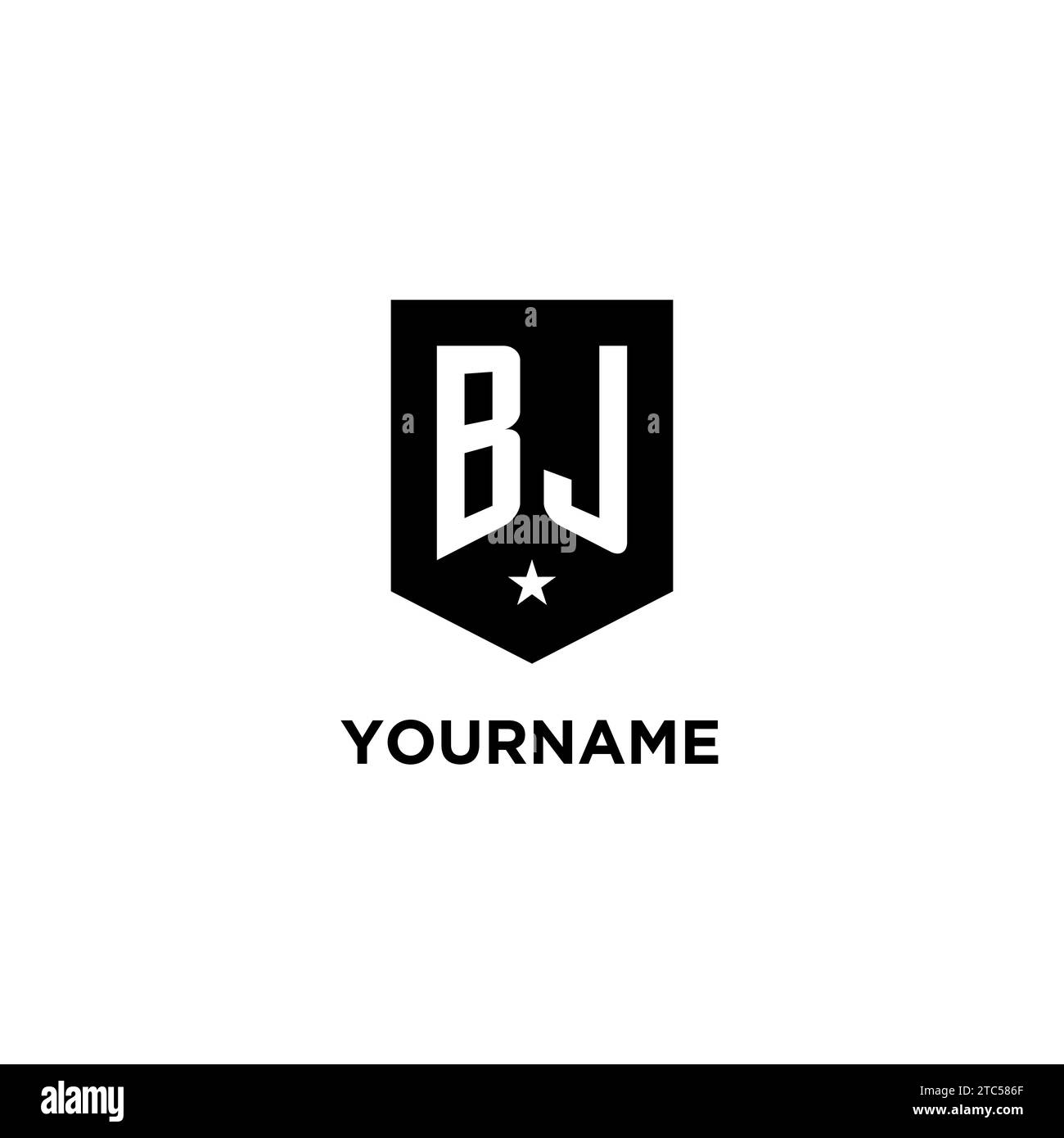 BJ monogram initial logo with geometric shield and star icon design style ideas Stock Vector