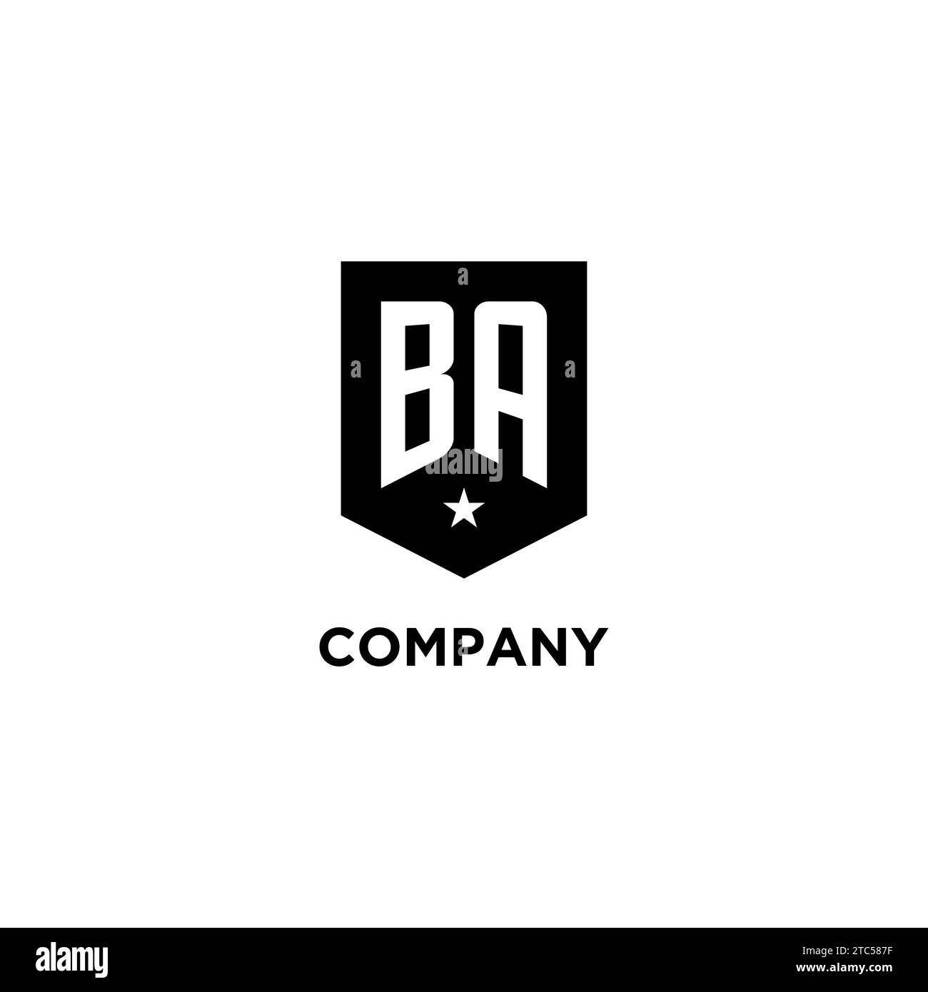 BA monogram initial logo with geometric shield and star icon design style ideas Stock Vector