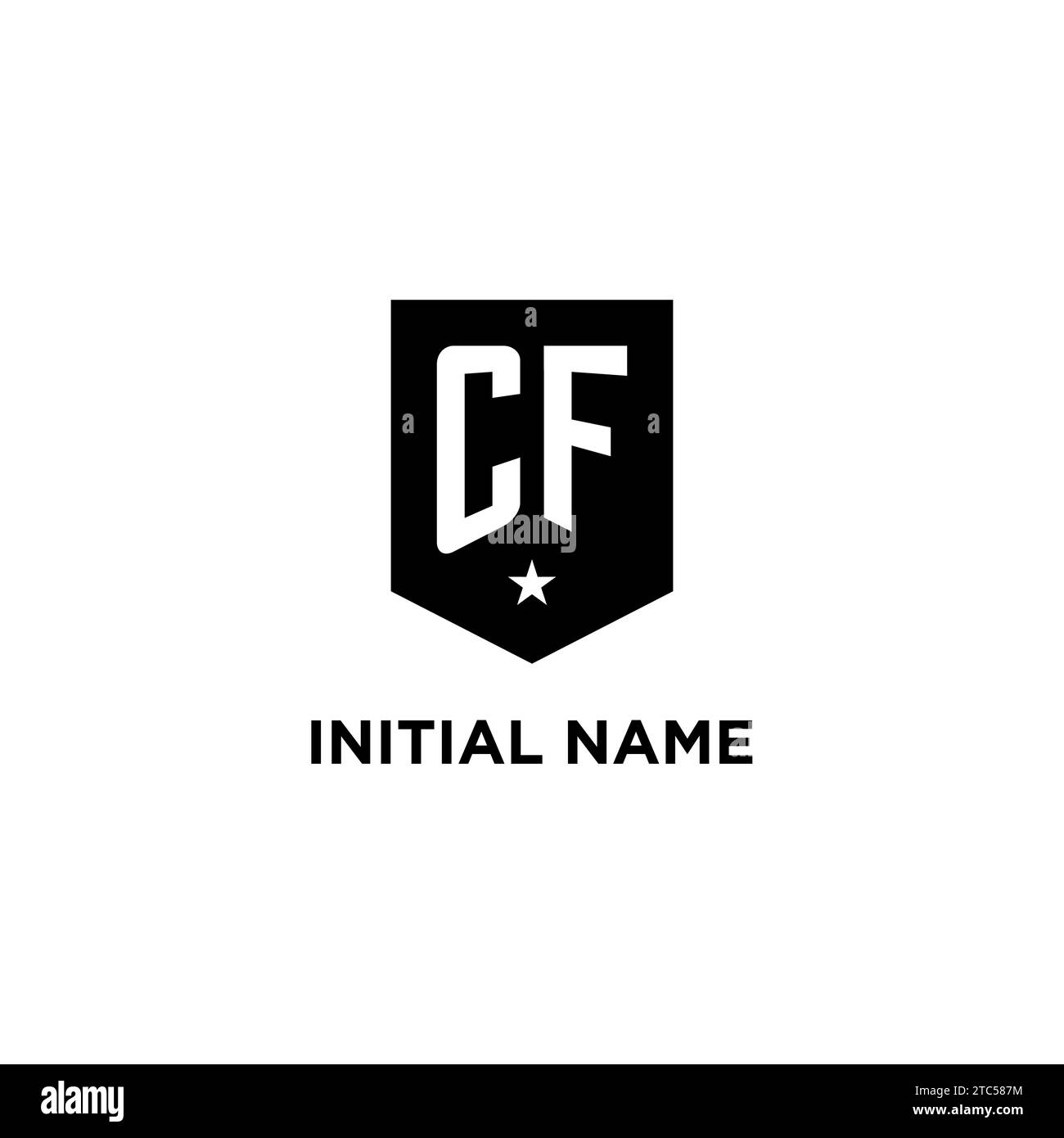 CF monogram initial logo with geometric shield and star icon design style ideas Stock Vector