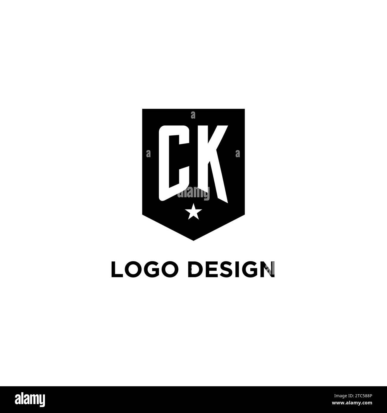 CK monogram initial logo with geometric shield and star icon design style ideas Stock Vector