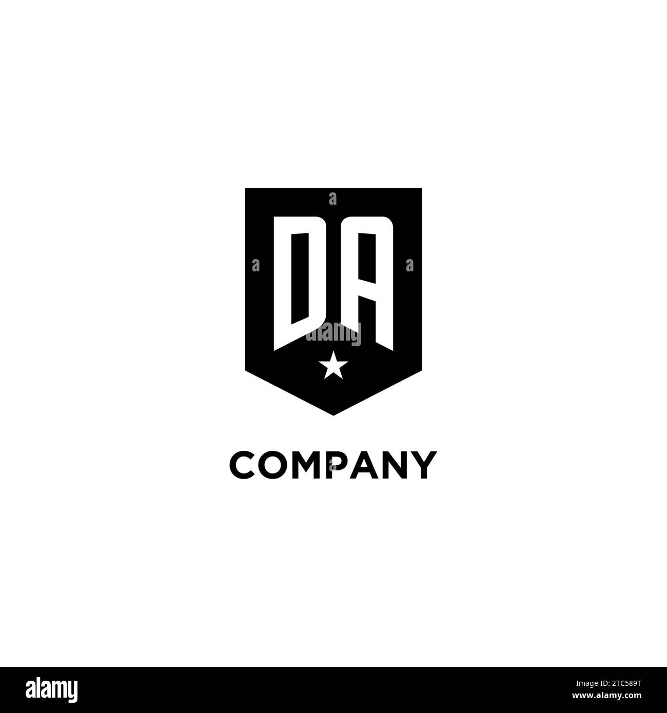 DA monogram initial logo with geometric shield and star icon design style ideas Stock Vector