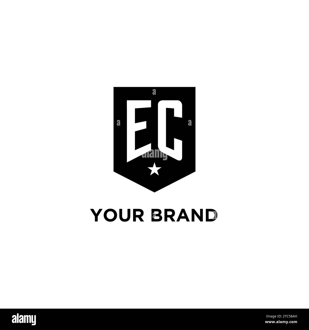 EC monogram initial logo with geometric shield and star icon design style ideas Stock Vector