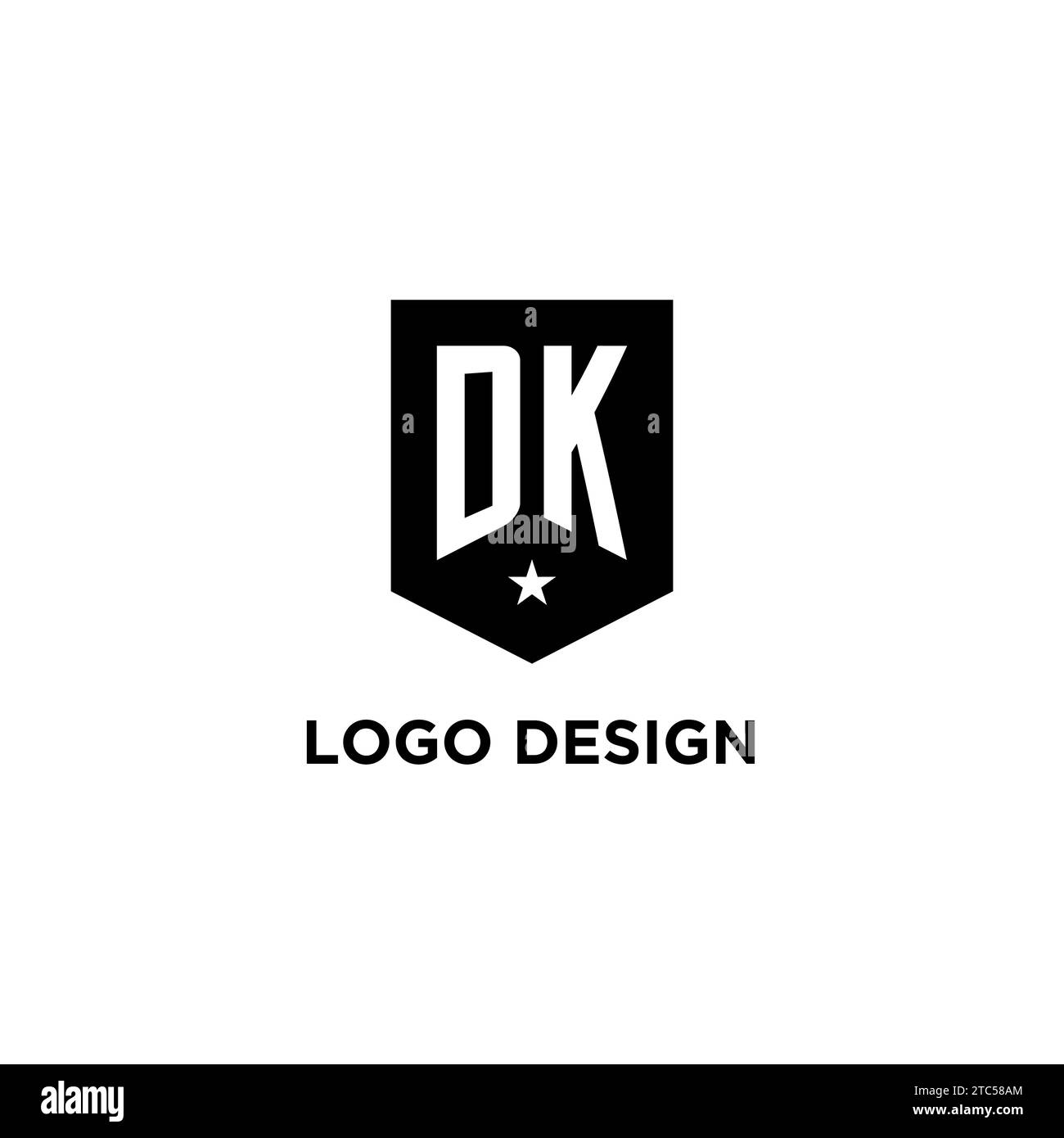 DK monogram initial logo with geometric shield and star icon design style ideas Stock Vector