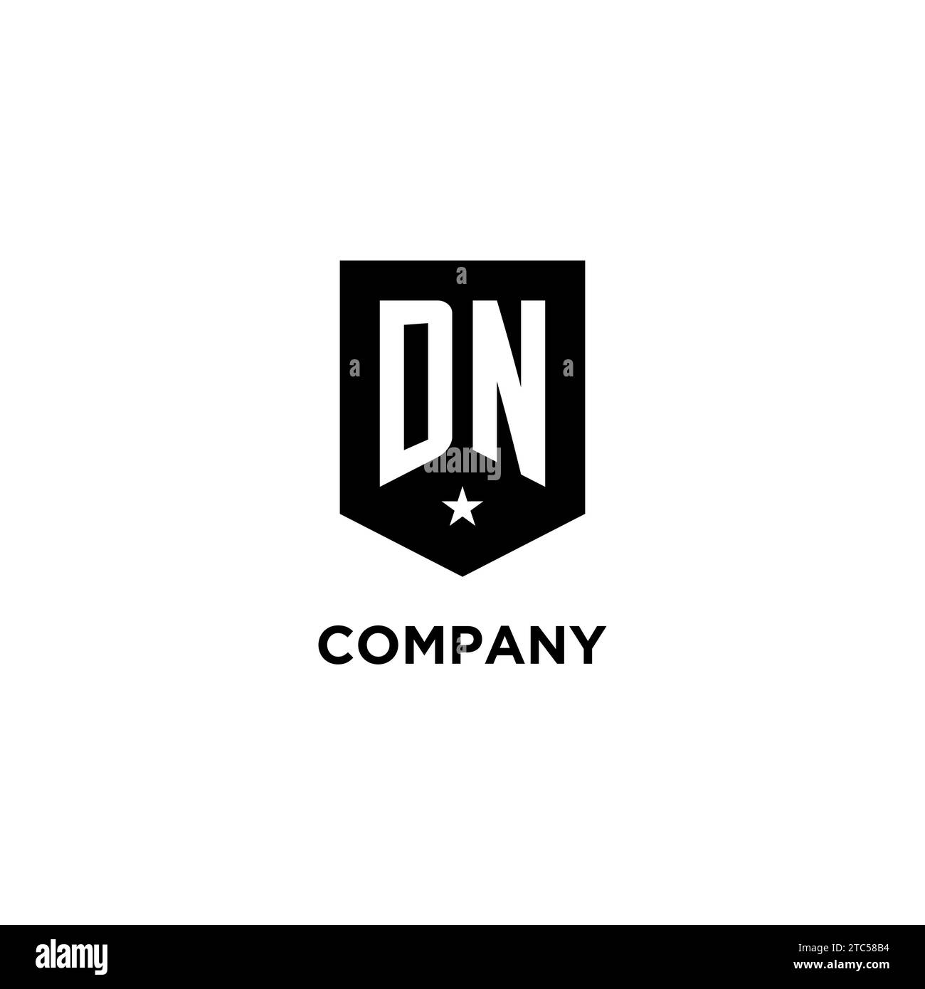 DN monogram initial logo with geometric shield and star icon design style ideas Stock Vector