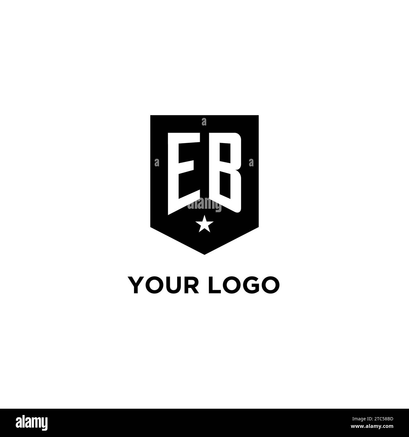 EB monogram initial logo with geometric shield and star icon design style ideas Stock Vector