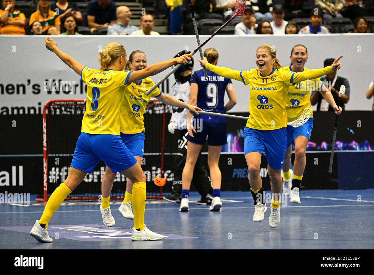 Singapore. 10th Dec, 2023. Players of Sweden celebrate after scoring ...