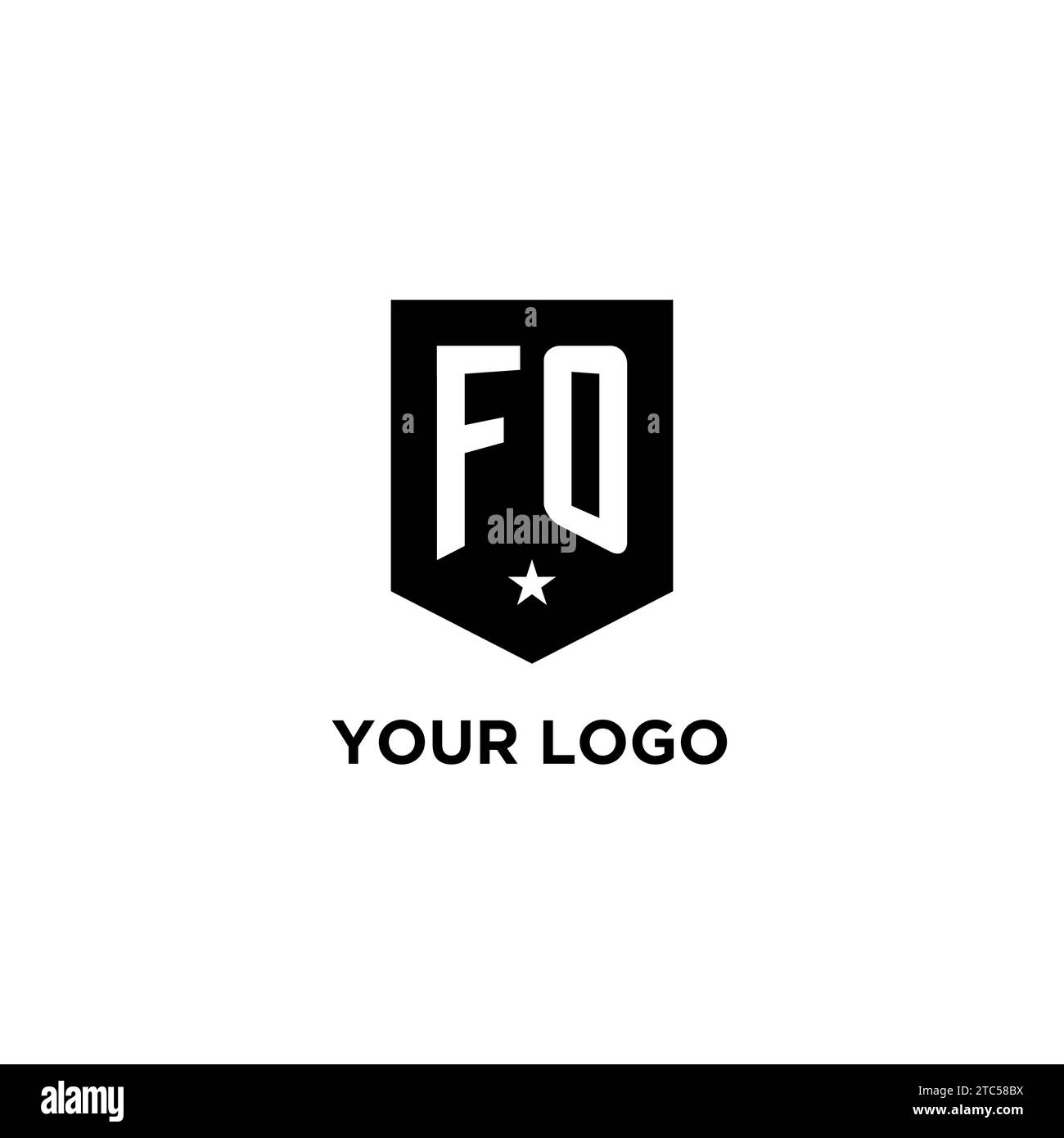 FO monogram initial logo with geometric shield and star icon design style ideas Stock Vector