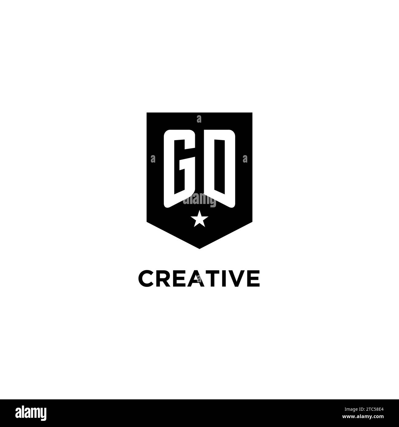 GD monogram initial logo with geometric shield and star icon design style ideas Stock Vector