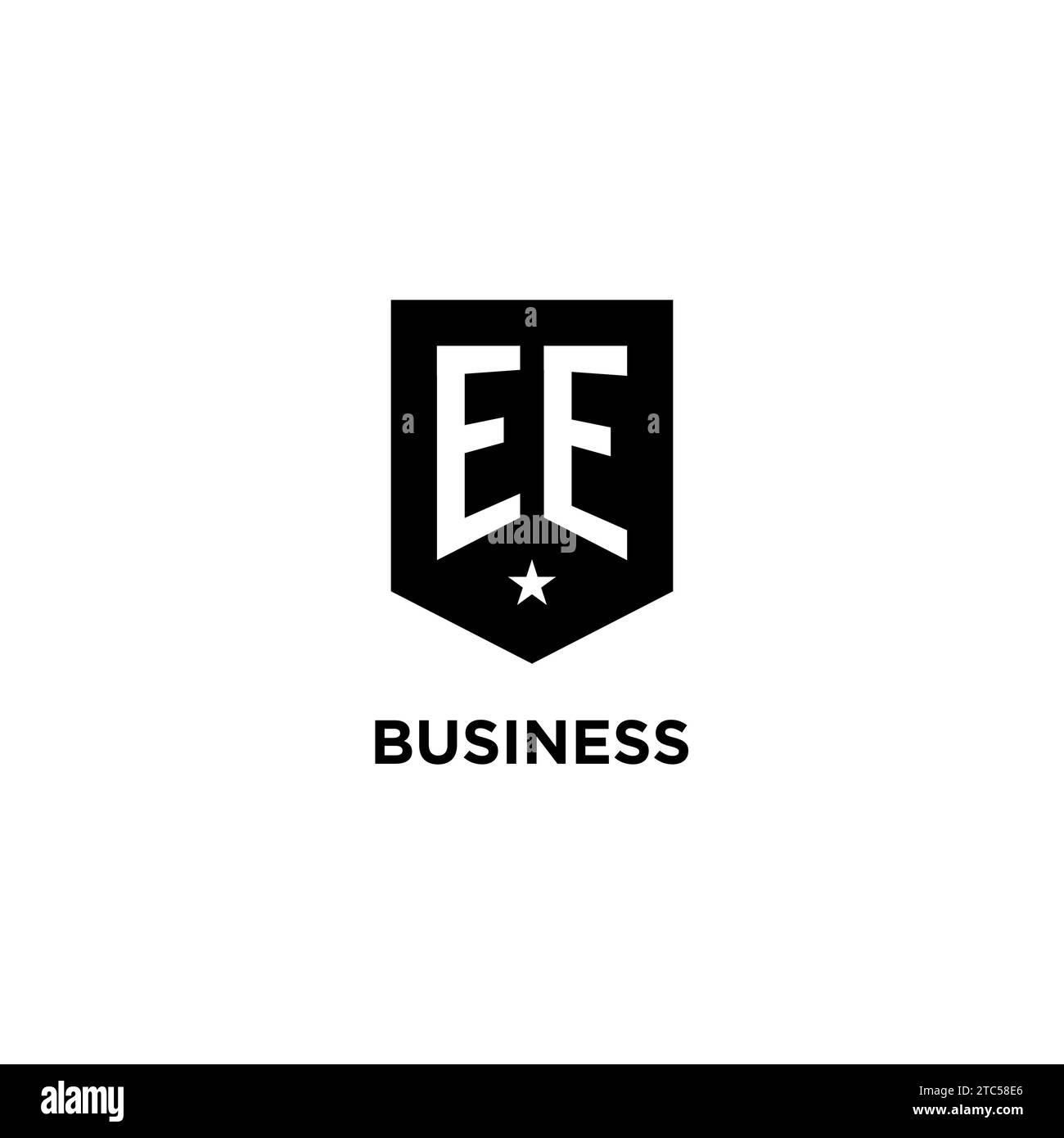 EE monogram initial logo with geometric shield and star icon design style ideas Stock Vector