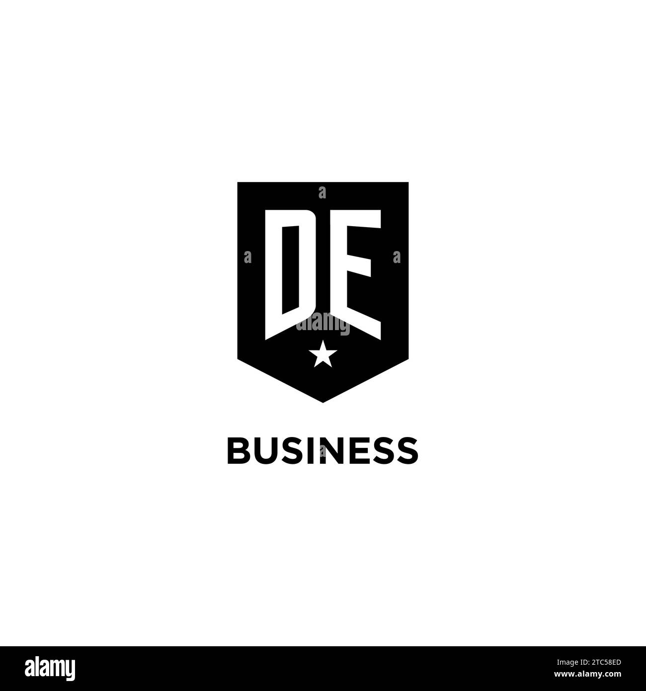 DE monogram initial logo with geometric shield and star icon design style ideas Stock Vector
