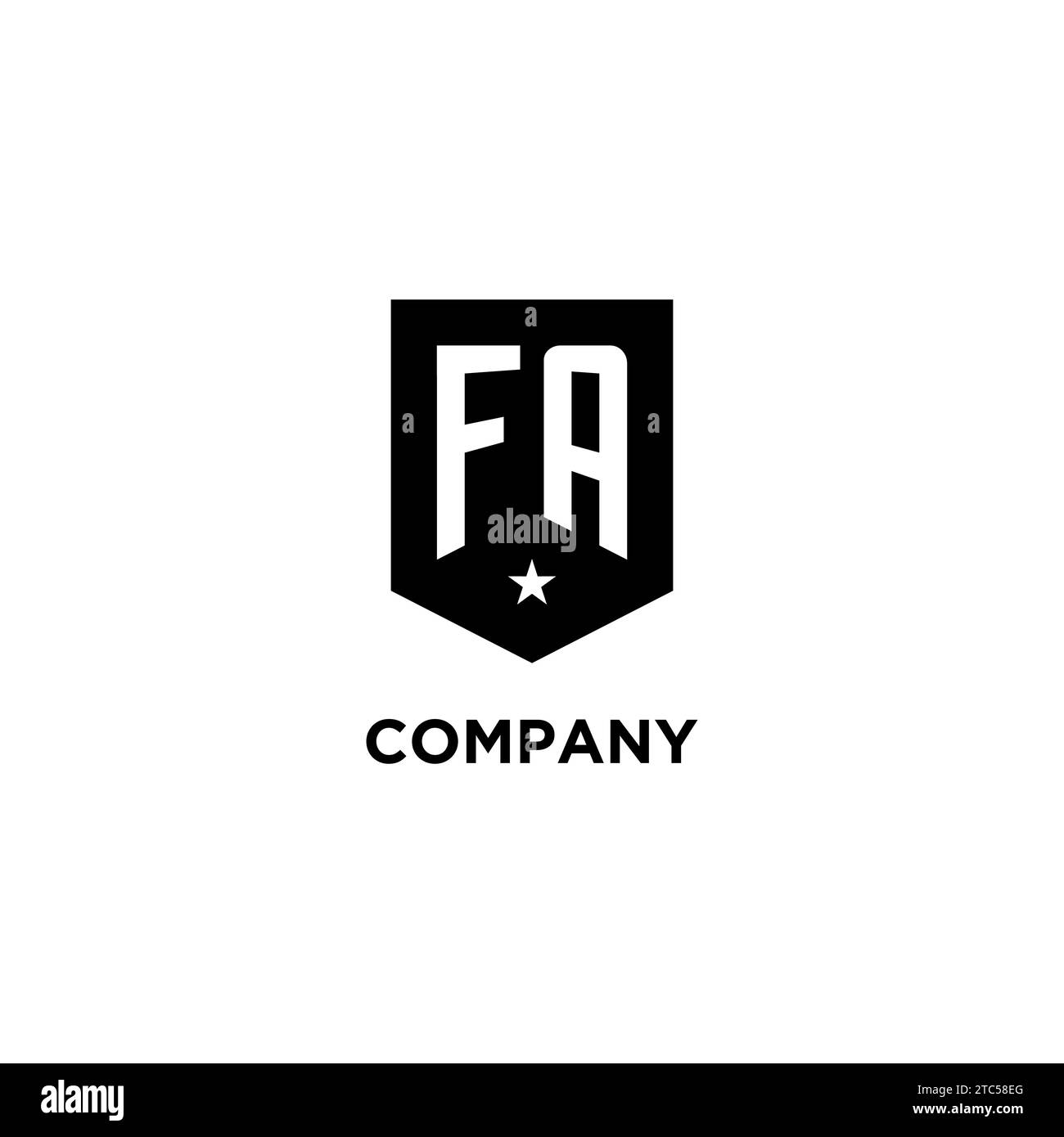 FA monogram initial logo with geometric shield and star icon design style ideas Stock Vector
