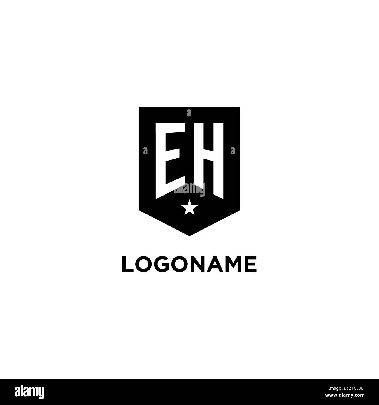 EH monogram initial logo with geometric shield and star icon design style ideas Stock Vector